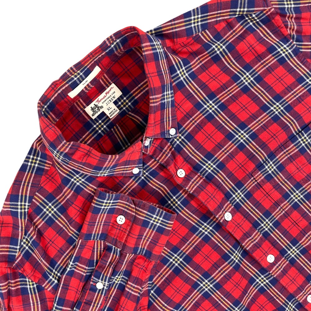 Thomas Mason J.Crew Button Up‎ Shirt Mens XL Red Plaid Long Sleeve Slim Fit